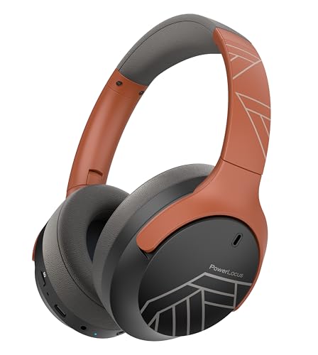 PowerLocus Bluetooth Kopfhörer Over Ear, 60 Std Spielzeit, Kopfhörer Kabellos mit 4 EQ-Modi, Hi-Fi Stereo Faltbare Kopfhörer mit Mikrofon für iPhone/Reisen/Android/Laptops (Grau/Orange) von PowerLocus