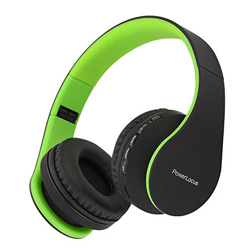 PowerLocus Bluetooth Kopfhörer Over Ear, Kabellose Kopfhörer, HiFi Stereo, Faltbare Kopfhörer mit Mikrofon, weiche Ohrpolster, Micro SD/TF, FM Radio für iPhone/Android/Tablet/Laptop (Grün) von PowerLocus