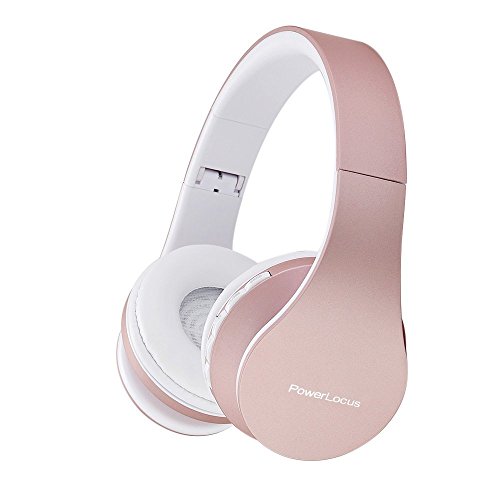 PowerLocus Bluetooth Kopfhörer Over Ear, Kabellose Kopfhörer, HiFi Stereo, Faltbare Kopfhörer mit Mikrofon, weiche Ohrpolster, Micro SD/TF, FM Radio für iPhone/Android/Tablet/Laptop (Rose Gold) von PowerLocus