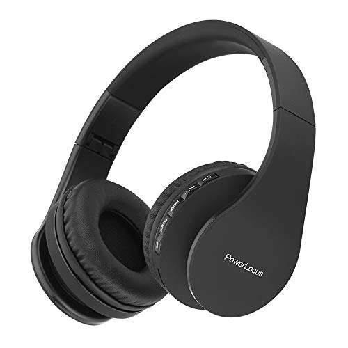 PowerLocus Bluetooth Kopfhörer Over Ear, Kabellose Kopfhörer, HiFi Stereo, Faltbare Kopfhörer mit Mikrofon, weiche Ohrpolster, Micro SD/TF, FM Radio für iPhone/Android/Tablet/Laptop (Schwarz) von PowerLocus