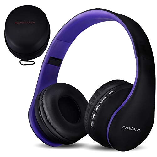 PowerLocus Bluetooth Kopfhörer Over Ear, Kabellose Kopfhörer, HiFi Stereo, Faltbare Kopfhörer mit Mikrofon, weiche Ohrpolster, Micro SD/TF, FM Radio für iPhone/Android/Tablet/Laptop (Schwarz/Lila) von PowerLocus