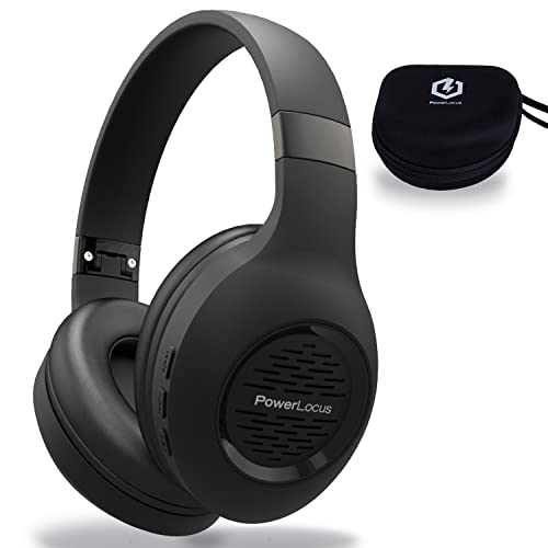 PowerLocus Bluetooth Kopfhörer Over Ear, Kabellose Kopfhörer Faltbarer mit Mikrofon, Hi-Fi-Stereo tiefer Bass,weicher Ohrenschützer kabelloses & kabelgebundenes Headset für Handy,Tablet,PC (Schwarz) von PowerLocus