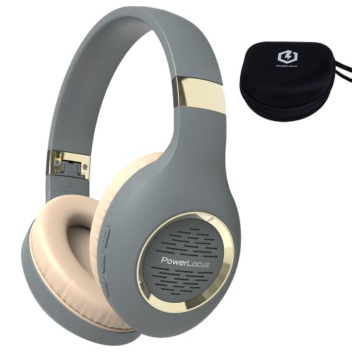 PowerLocus Bluetooth Kopfhörer Over Ear, Kabellose Kopfhörer Faltbarer mit Mikrofon, Hi-Fi-Stereo tiefer Bass,weicher Ohrenschützer kabelloses & kabelgebundenes Headset für Handy,Tablet,PC-Asphaltgrau von PowerLocus