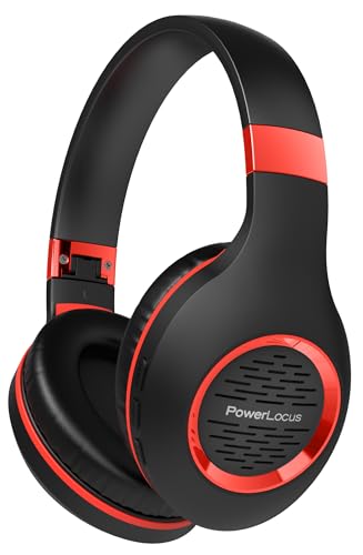 PowerLocus Bluetooth Kopfhörer Over Ear, Kabellose Kopfhörer Faltbarer mit Mikrofon, Hi-Fi-Stereo tiefer Bass,weicher Ohrenschützer kabelloses & kabelgebundenes Headset für Handy,Tablet,PC (Rot) von PowerLocus