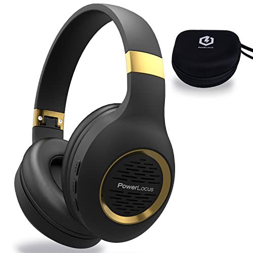PowerLocus Bluetooth Kopfhörer Over Ear, Kabellose Kopfhörer Faltbarer mit Mikrofon,Hi-Fi-Stereo tiefer Bass,weicher Ohrenschützer kabelloses & kabelgebundenes Headset für Handy,Tablet,PC-Schwarz/Gold von PowerLocus