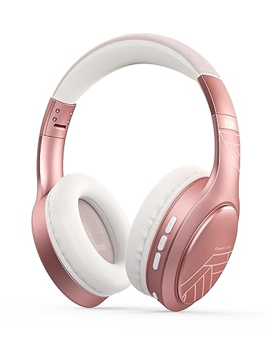 PowerLocus Bluetooth Kopfhörer Over Ear, Kopfhörer Kabellos mit 3-EQ modi, 60std. Spielzeit, Hi-Fi-Stereo Faltbare Headset mit Mikrofon, Memory-Foam Ohrpolster und Stoff-Stirnband für Handy/Reisen/PC von PowerLocus