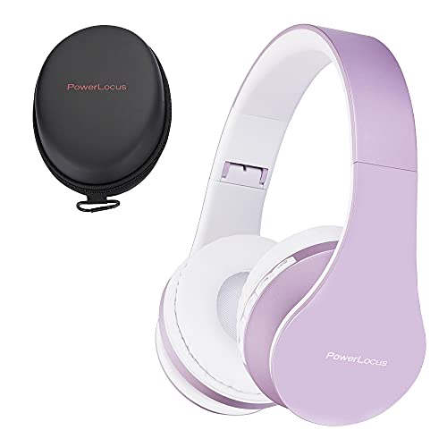 PowerLocus Bluetooth Kopfhörer Over Ear, Wireless Bluetooth Kopfhörer Faltbar Kabellose On Ear Ohrhörer Headset Aux-Unterstützung mit Mikrofon Freiscprechfunktion für iPhone, Android, PC (Weiß/Lila) von PowerLocus