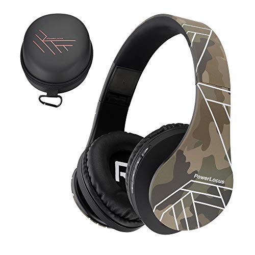 PowerLocus Bluetooth Over-Ear Kopfhörer, Kabellos Stereo Faltbare Kopfhörer Kabellose und Kabel-Kopfhörer mit Integriertem Mikrofon, Micro SD/TF, FM für Handys/iPad/Laptops & PC (Camouflage) von PowerLocus