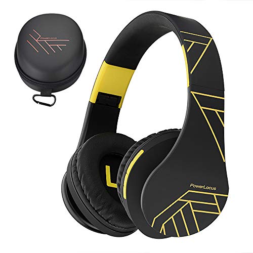 PowerLocus Bluetooth Over-Ear Kopfhörer, Kabellos Stereo Faltbare Kopfhörer Kabellose und Kabel-Kopfhörer mit Integriertem Mikrofon, Micro SD/TF, FM für Handys/iPad/Laptops & PC (Schwarz/Gelb) von PowerLocus