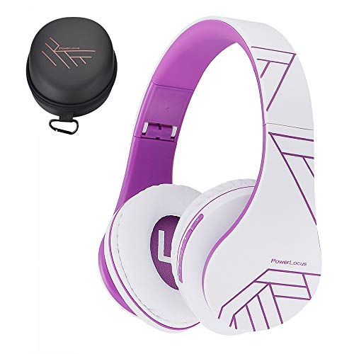 PowerLocus Bluetooth Over-Ear Kopfhörer, Kabellos Stereo Faltbare Kopfhörer Kabellose und Kabel-Kopfhörer mit Integriertem Mikrofon, Micro SD/TF, FM für Handys/iPad/Laptops & PC (Weiß/Violett) von PowerLocus