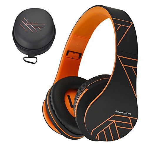 PowerLocus Bluetooth Over-Ear Kopfhörer, Kabellos Stereo Faltbare Kopfhörer Kabellose und Kabel-Kopfhörer mit Integriertem Mikrofon, Micro SD/TF, FM für Handys/iPad/Laptops & PC (Schwarz/Orange) von PowerLocus