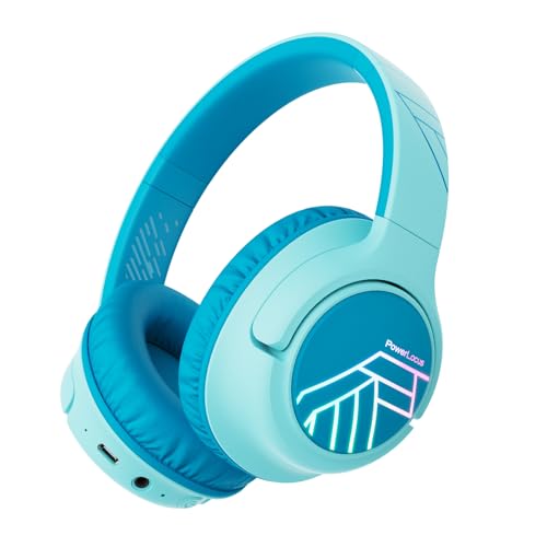 PowerLocus Bobo Bluetooth Kopfhörer Kinder, Kinderkopfhörer Over Ear mit 74/85/94dB Lautstärkebegrenzung, LED-Leuchten, Kabellos & Aux-Kabel Faltbare Kopfhörer mit Mikrofon für Handy/Tablet/Reisen von PowerLocus