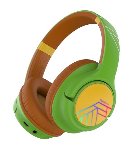PowerLocus Bobo Bluetooth Kopfhörer Kinder, Kinderkopfhörer Over Ear mit 74/85/94dB Lautstärkebegrenzung, LED-Leuchten, Kabellos & Aux-Kabel Faltbare Kopfhörer mit Mikrofon für Handy/Tablet/Reisen von PowerLocus