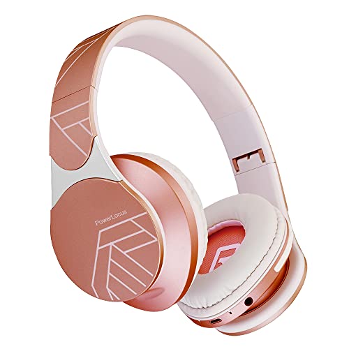 PowerLocus Edge Kabellose Bluetooth-Kopfhörer, Hi-FI Stereo, Micro SD/TF, Kopfhörer mit integriertem Mikrofon und faltbar, mit Schutzhülle für iPhone/Samsung/TV/PC (Roségold) von PowerLocus