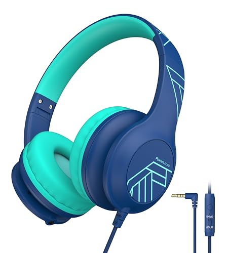 PowerLocus Kinder Kopfhörer mit Kabel, 85/94dB Sichere Lautstärke, 3.5mm Aux Jack, Hi-Fi Stereo, Hochwertige Kabel mit externer Mikrofon, Faltbarer Over Ear Kinderkopfhörer für Reise/Schule/Tablet von PowerLocus