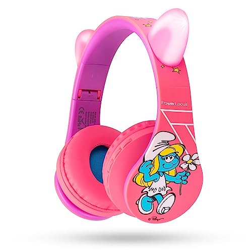 PowerLocus Kinder Kopfhörer mit Mikrofon, Schlümpfe Kinderkopfhörer Bluetooth Over-Ear mit 85/94dB Lautstärkebegrenzung,Faltbare Kopfhörer Kabellos und Kabel,weiche Ohrpolster für Handys,Tablet von PowerLocus