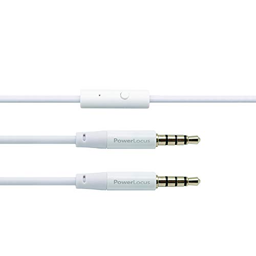 PowerLocus Klinkenkabel 3,5mm Audio Kabel - Aux Kabel 3.5mm Mit Mikrofon für Kopfhörer, Audio Kabel für Handys, PC, TV, Xbox, PS4 und Mehr (Weiß) von PowerLocus