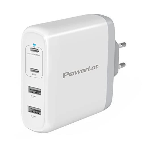PowerLot 100W USB C Ladegerät GaN Pro 4 Port PD USB Netzteil, Schnellladegerät für MacBook Pro, Lenovo, Surface Pro, Dell XPS, Chromebook, HP, Laptop, iPad, iPhone 14 Pro Max, AirPods usw von PowerLot