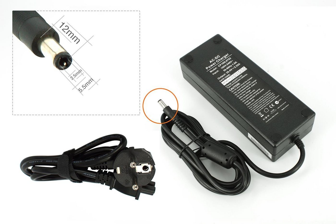 PowerSmart CP100L0702E.011 Batterie-Ladegerät (24V 2.35A für Elektrofahrrad (29,40V Ausgang, DC 2,5 Anschluss) von PowerSmart