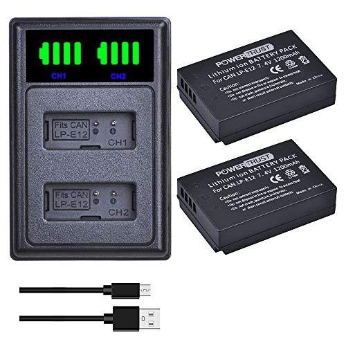 PowerTrust 2-Pack 1200mAh LP-E12 Akku LED Dual Ladegerät Kit für Canon EOS M50 Mark II, EOS M50 100D M M10 M100 M200 PowerShot SX70 HS von PowerTrust