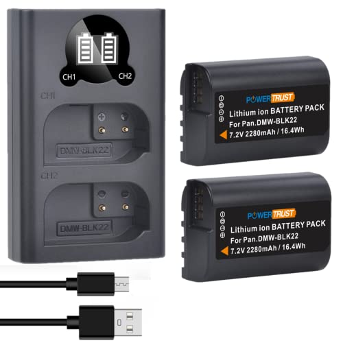 PowerTrust 2Pcs 2280mAh DMW-BLK22 Akku und LED Dual Ladegerät für Panasonic LUMIX DC-S5, S5II, GH5 II, GH6 PowerTrust 2Pcs 2280mAh DMW-BLK22 Akku und LED Dual Ladegerät für Panasonic LUMIX DC-S5, S5II, GH5 II, GH6 von PowerTrust
