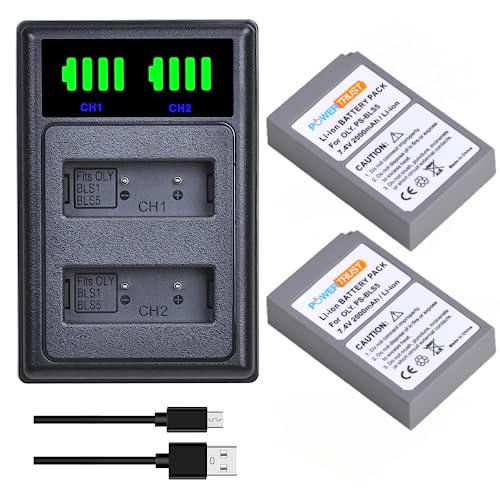PowerTrust 2Pcs BLS-50 BLS-5 Akku und Ladegerät für Olympus Pen E-P7 E-PL10 E-PL9 E-PL8 E-PL7 E-PL6 E-PL5 E-PL3 E-PL1s E-PM2, OM-D E-M5 Mark Ⅲ, E-M10 Mark III S,Stylus 1 von PowerTrust