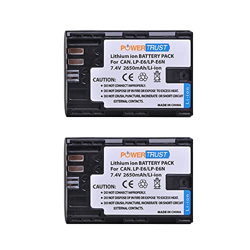 PowerTrust 2Pcs LP-E6 LP-E6N Akku für Canon EOS R R5 R7 R6 R5C 60Da 60D 70D 80D 90D 5DSR 5Ds 5D 6D 7D Mark II von PowerTrust