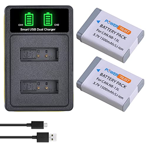 PowerTrust 2Pcs NB-13L Akku und Ladegerät für Canon PowerShot G7X, G7 X Mark II, G7 X Mark III, G5X, G5 X Mark II, G9X, G9 X Mark II, G1 X Mark III, SX740 HS, SX720 HS, SX620 HS, SX730 HS PowerTrust 2Pcs NB-13L Akku und Ladegerät für Canon PowerShot G7X, G7 X Mark II, G7 X Mark III, G5X, G5 X Mark II, G9X, G9 X Mark II, G1 X Mark III, SX740 HS, SX720 HS, SX620 HS, SX730 HS von PowerTrust