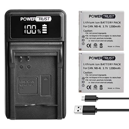PowerTrust 2X NB-4L Akku und LED USB Ladegerät für Canon IXUS 30 40 50 55 60 65 80 100 I20 110 115 120 130 is 117 220 225 230 255 HS Cameras von PowerTrust