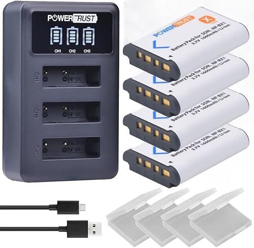 PowerTrus 4PCS NP-BX1 NP BX1-Batterie und LED-USB-Dual-Ladegerät für Sony ZV-1 DSC-RX100 DSC-WX500 IV HX300 WX300 HDR-AS15 X3000R MV1 AS30-AS300 GWP88 von PowerTrust