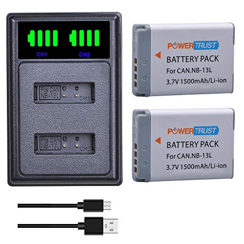 PowerTrust 2PCS NB-13L Batterie mit LED-Dual-Ladegerät für Canon PowerShot G5X, G7X, G9X, G7X Mark II, SX620 HS, SX720 HS, SX730 HS, G9X Mark II, G1 X Mark III, SX740 HS, G5 X Mark II PowerTrust 2PCS NB-13L Batterie mit LED-Dual-Ladegerät für Canon PowerShot G5X, G7X, G9X, G7X Mark II, SX620 HS, SX720 HS, SX730 HS, G9X Mark II, G1 X Mark III, SX740 HS, G5 X Mark II von PowerTrust