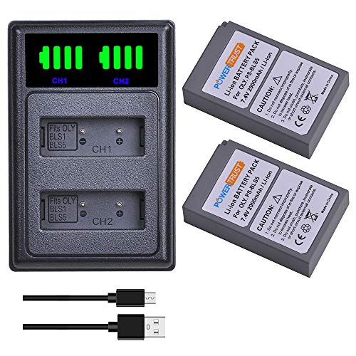 PowerTrust PS-BLS5 BLS-50 BLS-5 Akku Ladegerät Pack für Olympus E-M10 Mark II, OM-D E-M10 Mark IV, E-M10 Mark III S, E-M5 Mark III, PEN E-P7 E-PL2 E-PL3 E-PM1 E-PM2 E-M10 II von PowerTrust