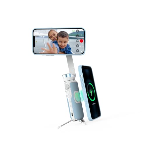 PowerVision S1, Gimbal Smartphone,3-Achsen-Telefonstabilisator mit eingebautes Stativ, kabelloser Powerbank und AI Tracking von Gesichtern, für Vlogging oder TikTok (Explorer Kit, Blau) von PowerVision