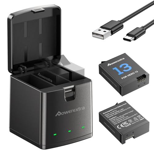 2 Ersatzakkus für GoPro Hero 13 Black und Schnellladegerät - 2er-Pack 2100mAh-Akkus und 3-Fach-USB-Ladegerät, kompatibel mit Original GoPro 13 von Powerextra