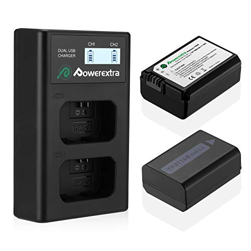 2 stück Ersatzakku für NP-FW50 und LCD Dual Ladegerät passend zu ILCE QX1 Alpha 5000 5100 6000 6300 6500 Alpha 7 und 7 II 7S DSC RX10 - A55 A33 A35 A37 A3000 usw von Powerextra