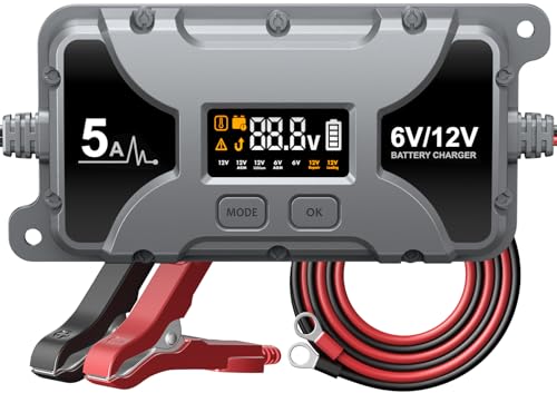 5A Autobatterieladegerät, 12V/6V Autobatteriepflegegerät, Motorrad-Erhaltungsladegerät, Impulsreparatur, Tragbares Schnellladegerät für Bleisäure (AGM/Gel), Lithium- und LiFePO4-Batterien von Powerextra