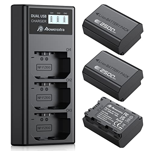 Powerextra 3 Stück Ersatzakku für NP-FZ100 und 3 Fach Ladegerät passend zu Alpha 9, Alpha 7RM3, Alpha 7M3 Powerextra 3 Stück Ersatzakku für NP-FZ100 und 3 Fach Ladegerät passend zu Alpha 9, Alpha 7RM3, Alpha 7M3 von Powerextra