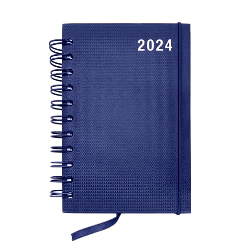 Tagebuch 2024 – Tagesplaner 2024 mit Ringen Format 10,5 x 15,5 cm – Hardcover – Vertikaler Taschenkalender, Kalender, Planer, Maßkonverter (2024 blau) von Powersell
