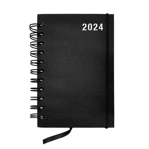 Tagebuch 2024 - Tagesplaner 2024 mit Ringen Format 10,5 x 15,5 cm - Hardcover - Vertikaler Taschenkalender, Kalender, Planer, Maßkonverter (2024 schwarz) von Powersell