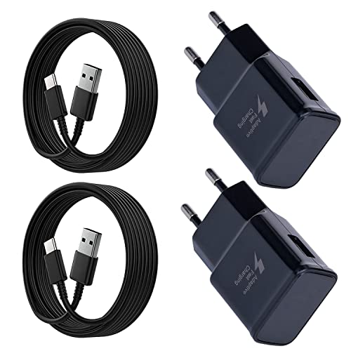 (2er Pack) USB Ladegerät Stecker mit USB Typ-C Ladekabel 1,5m Für Samsung Galaxy S21, S20, S10, S9, S8, Note 10, Z Filp5, A14, A15, A16, A35, A52s, A53, A54, M30, M40, M54, M53, USB C Tablet Netzteil von Powersky