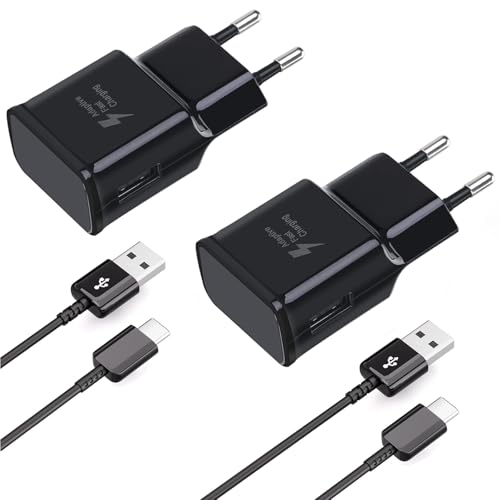 (2er Pack) USB Ladegerät mit 1,5m Ladekabel USB C Für Samsung Galaxy A15 A14 A13 A05s A04s A55 A54 A53 A52s A42 A35 A34 A33 M53 M33 M23 M13 S8 S8+ S9 Plus S10e, Schnellladegerät Schnellladekabel USB C von Powersky