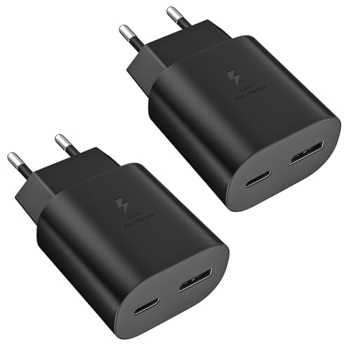 2er Pack USB C Ladegerät, 25W 2Port Schnellladegerät USB A & USB C Netzteil für Samsung Galaxy S25 S24 S23 S22 S21 S20 S10 A56 A55 A54 A53 A36 A35 A16 A15 A14 A05s A04s Z Flip 6/5 Stecker Fast Charger von Powersky