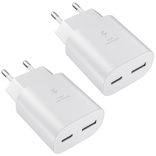 2er Pack USB C Ladegerät, 25W 2Port USB C Schnellladen Charger mit USB-C und USB-A für iPhone 16e 16 Pro 15 14 Pro Max 13 12 11 SE 2020 XS Samsung S25 S24 A56 A55 A16 A15 Schnellladegerät Netzteil von Powersky