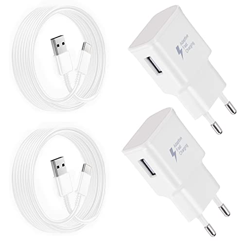 Powersky (2er Pack) USB Ladegerät Stecker mit USB C Ladekabel 1,5m Für Samsung Galaxy S21, S20, S10, S9, S8, Note 10, 9, 8, 7, Z Filp3, und Serie A, Tablet Netzteil Adapter (USB Typ-C) Schnelllade von Powersky