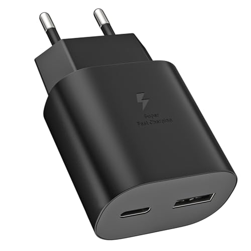 USB C Ladegerät,25W 2Port Schnellladegerät USB A & USB C Netzteil für Samsung Galaxy S25 S24 S23 S22 S21 S20 S10 A56 A55 A54 A53 A36 A35 A16 A15 A05s A04s Z Flip 6/5 Samsung Handy Stecker Fast Charger von Powersky
