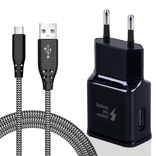 USB Ladegerät Stecker Netzteil mit Ladekabel 2m USB C Nylon Schnellladekabel Für Samsung Galaxy A13 A14 A20e A34 A51 A52 A53 A54 S8 S9 S10 S20 S21 FE Plus Z Flip3 4, Z Fold3 4, Google Pixel Adapter von Powersky