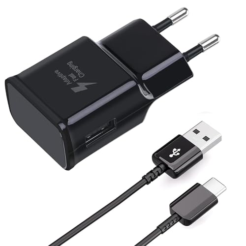 USB Ladegerät mit 1,5m Ladekabel USB Typ-C Schnellladekabel Für Samsung Galaxy A16 A15 A14 A13 A05s A04s A55 A54 A53 A52s A42 A35 A34 A33 S8 S8+ S9 Plus S10 S10e, M53 M33 M23, Schnellladegerät USB C von Powersky