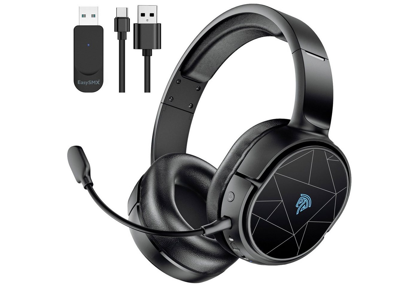 Powerwill Gaming Headset 2.4GHz/Bluetooth PC Wireless Kopfhörer Kopfhörer (Bluetooth+2.4g, Mikrofon mit Geräuschunterdrückung, RGB-Lichteffekt mit Farbverlauf, ansteckbares Mikrofon, Mikrofon, Bluetooth, für PS4/PS5/Switch/Steam Deck/Smartphone mit abnehmbarem Mikrofon) von Powerwill