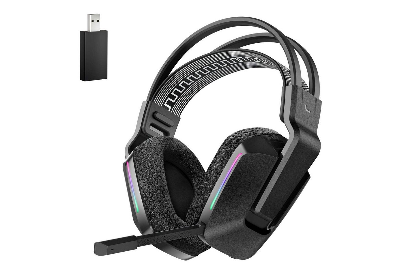 Powerwill Kabelloses Gaming-Headset Bluetooth Gaming-Kopfhörer Schwarz Kopfhörer (Wireless, Bluetooth, RGB-Beleuchtung, kompatibel mit PC, PS4, PS5, mit Federungsbügel) von Powerwill