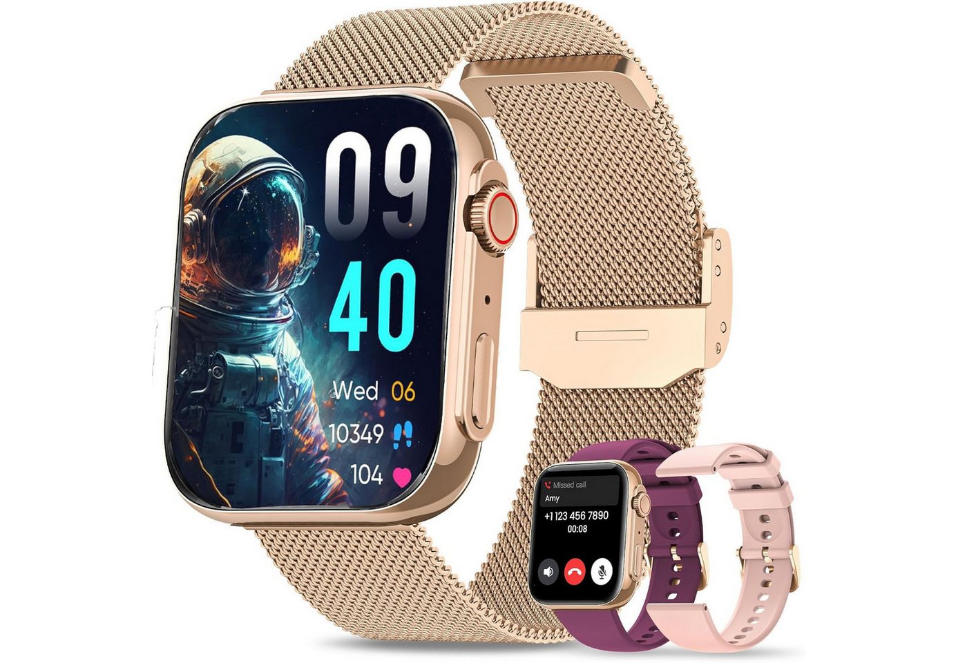 Powerwill Smartwatch, Fitness Tracker Uhr für Damen Herren mit Telefonfunktion Smartwatch (1,91 Zoll) Schlafüberwachung, Menstruationszyklus, Armbanduhr, IP67, 2 Austauschbare Armbänder, Fitness Tracker Watch with Blood Pressure/Heart Rate/SpO2 Monitor von Powerwill